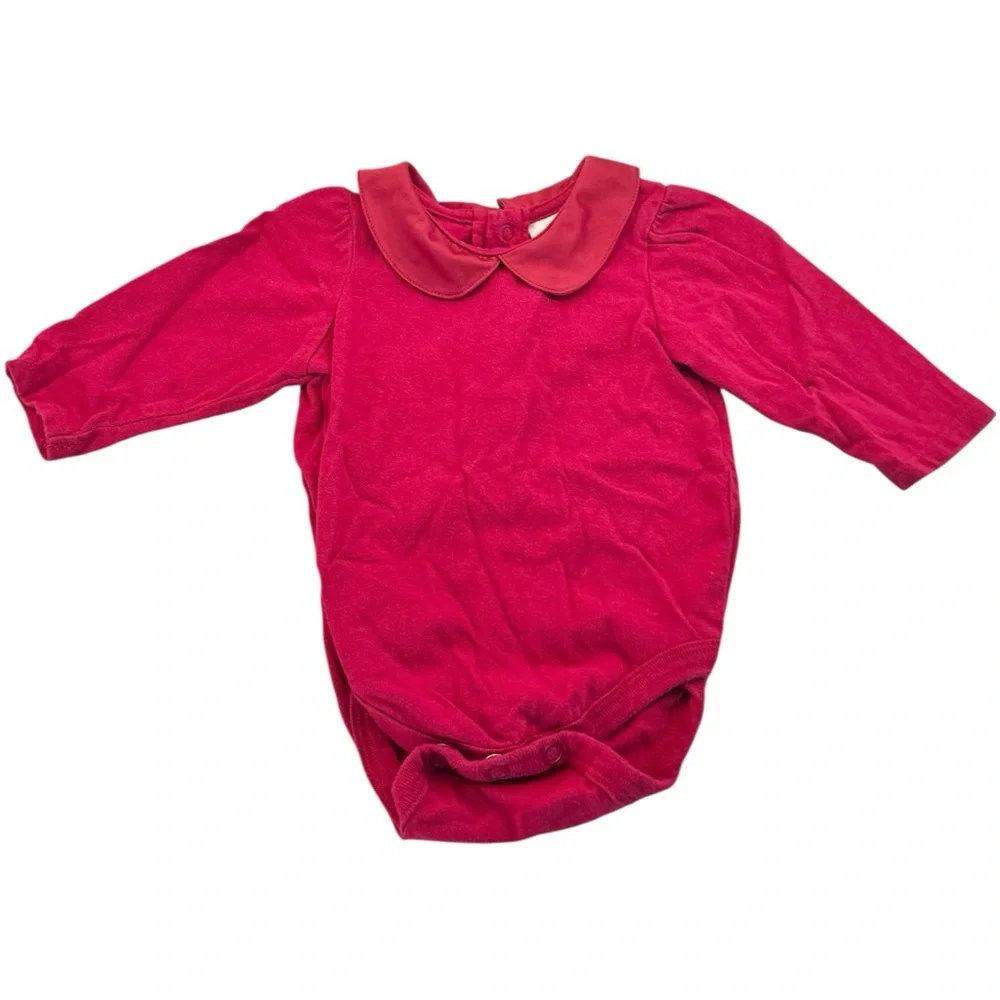 Lullaby Club Red Peter Pan Collared Onesie Baby‎ Size 3 Months